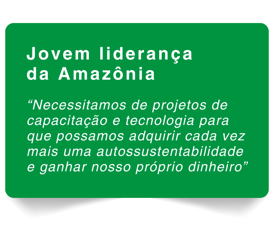 Jovem liderança da Amazônia dando depoimento para o Instituto Vozes da Floresta